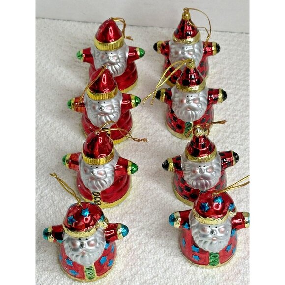 Christmas Tree Santa Claus Ornaments with Hangers 8 ea Small 3" Holiday Jolly - Picture 5 of 12